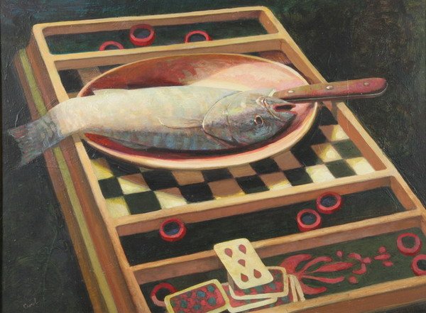 Still life of fish on games table