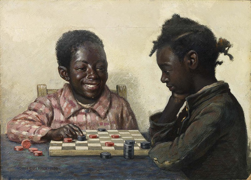 Two Children Playing Checkers