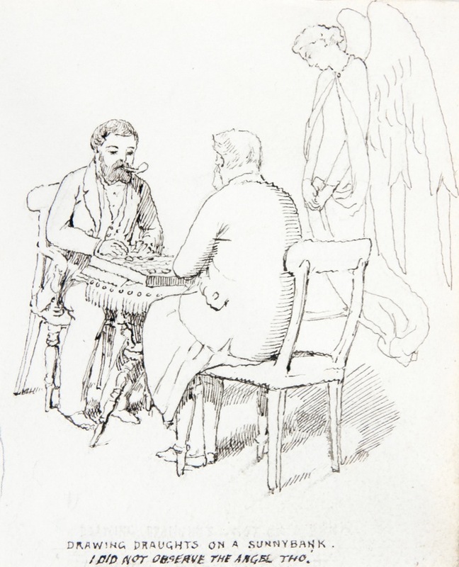 Drawing draughts on a sunnybank. I did not observe the angel Tho.