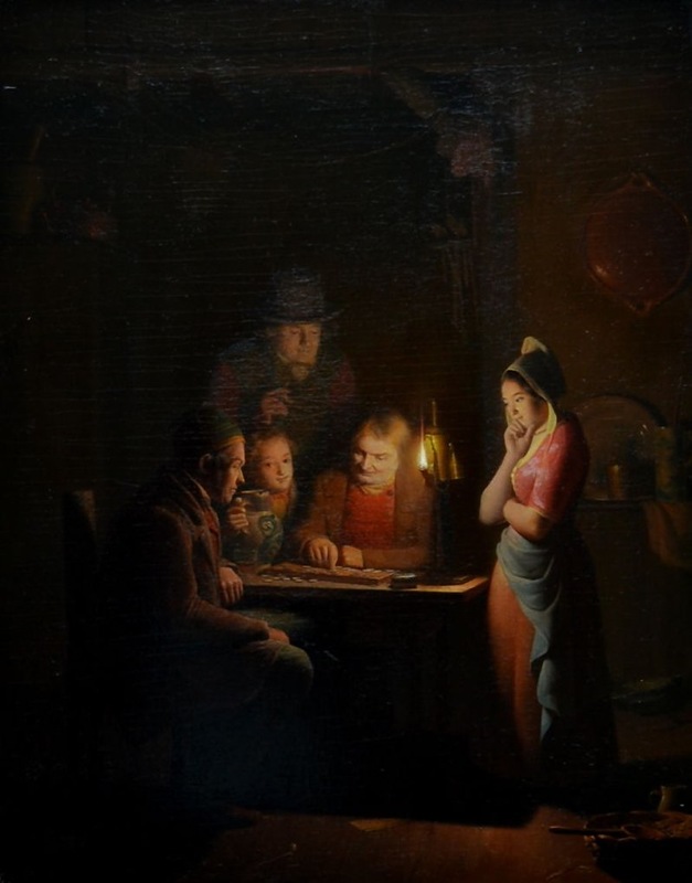 Playing Draughts by Candlelight