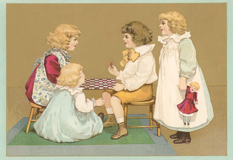 Children playing checkers