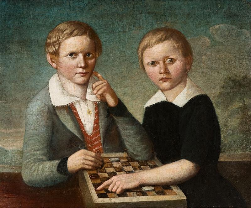 Geschwister beim Damespiel