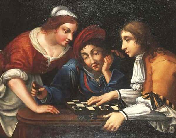 Peasants playing draughts in an interio