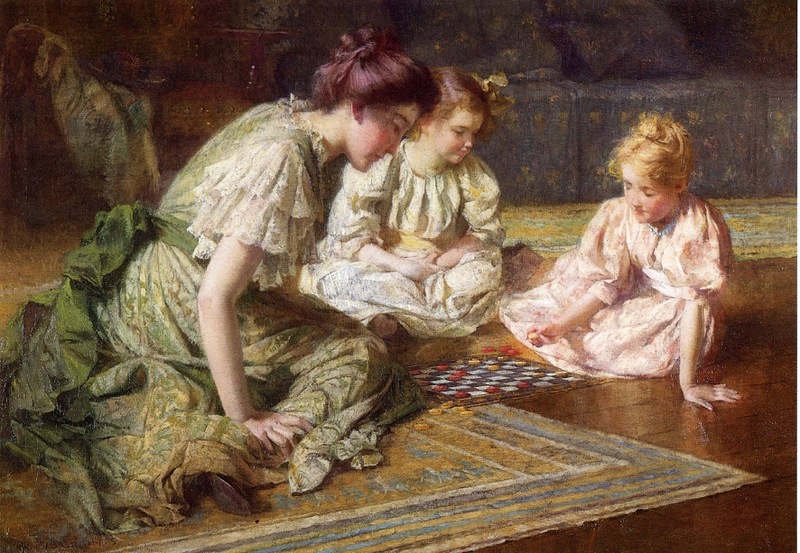 Mother And Daughters Playing Checkers